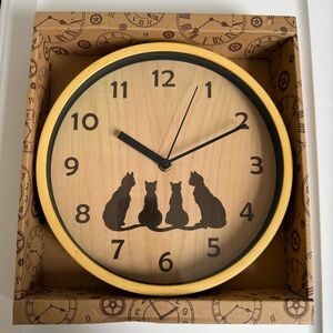 Cat Silhouette Wooden Wall Clock - Wood Rim